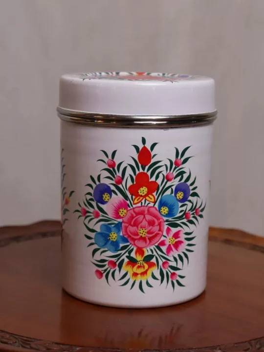 White Hand Painted Stainless Canister