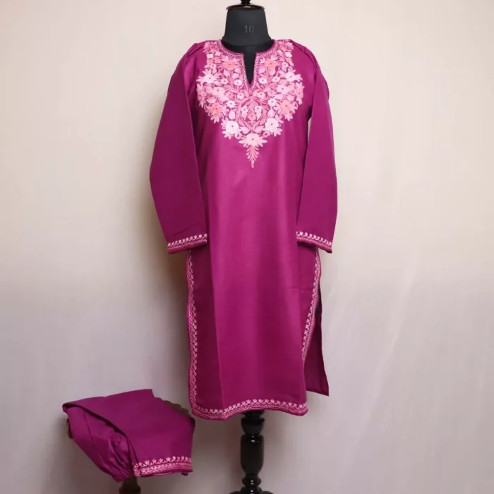 Magenta Khanyari Kashmiri Cotton Aari Kashmiri Salwar Kameez Co-ord Set