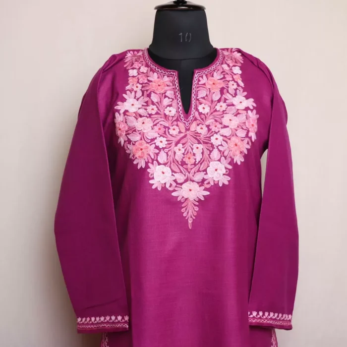 Magenta Khanyari Kashmiri Cotton Aari Kashmiri Salwar Kameez Co-ord Set - Image 3