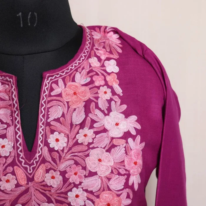 Magenta Khanyari Kashmiri Cotton Aari Kashmiri Salwar Kameez Co-ord Set - Image 2
