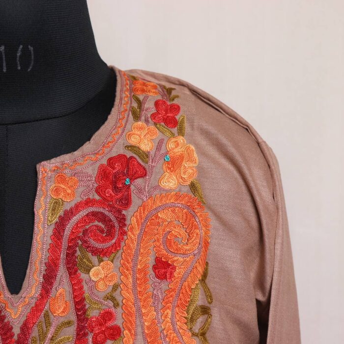 Brown Shahi Kashmiri Cotton Aari Kashmiri Salwar Kameez Co-ord Set - Image 3