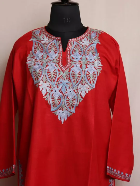 Red Miri Kurta Cotton with Aari Embroidery