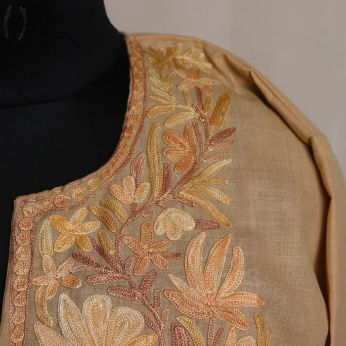 Golden Brown Short Cotton Kurta with Aari Embroidery - Image 2