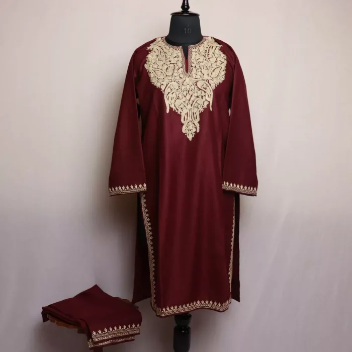 Wine Kashmiri Cotton Aari Kashmiri Salwar Kameez Co-ord Set)