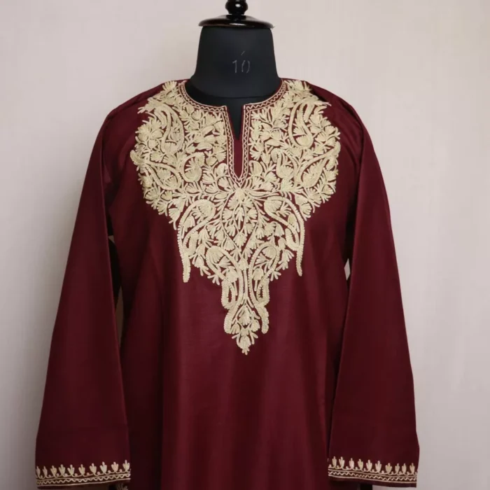 Wine Kashmiri Cotton Aari Kashmiri Salwar Kameez Co-ord Set) - Image 2
