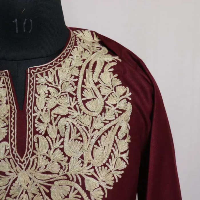 Wine Kashmiri Cotton Aari Kashmiri Salwar Kameez Co-ord Set) - Image 3