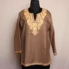 Beige Muskan Kashmiri Short Cotton Kurti with Aari Embroidery