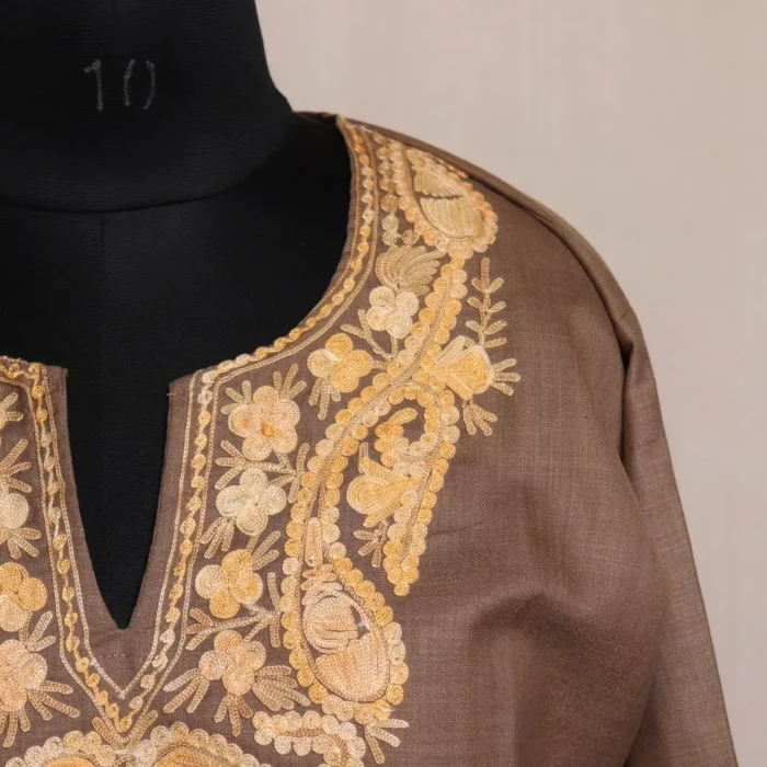 Beige Muskan Kashmiri Short Cotton Kurti with Aari Embroidery - Image 2