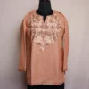 Peach Shah Kashmiri Short Cotton Kurti with Aari Embroidery