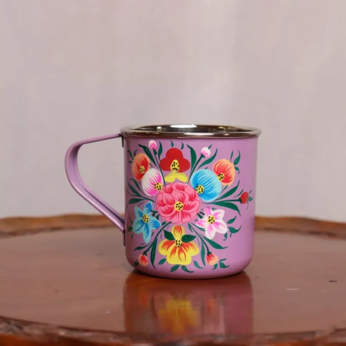 Kashmiri Purple Hand Painted Mug - Stainless Steel