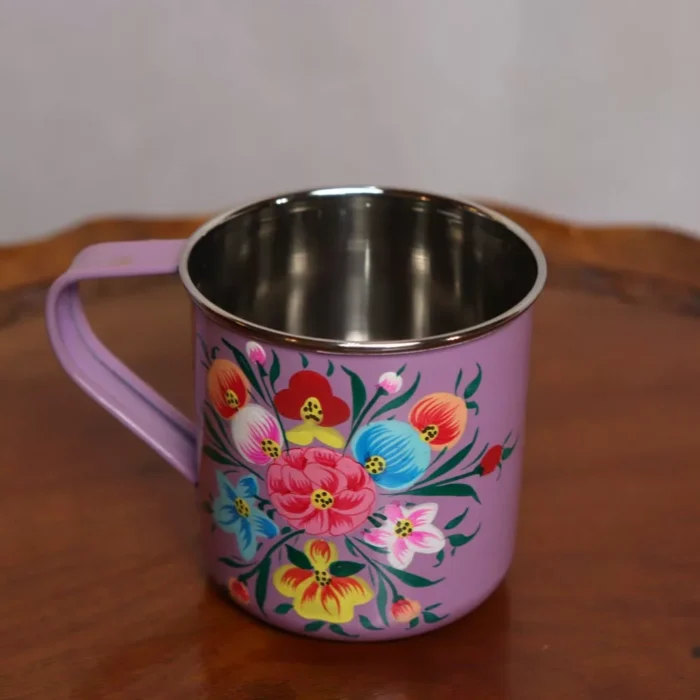 Kashmiri Purple Hand Painted Mug - Stainless Steel - Image 2