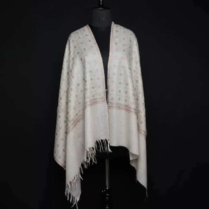 Natural Color Pure Pashmina Sozni Hand Work Stole