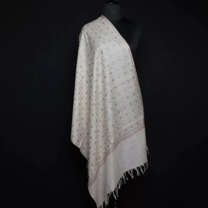 Natural Color Pure Pashmina Sozni Hand Work Stole - Image 4