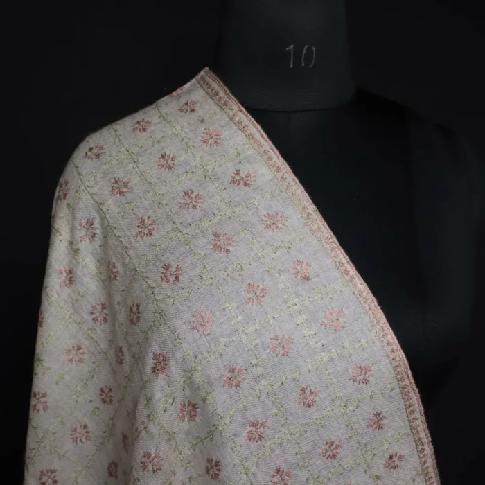 Natural Color Pure Pashmina Sozni Hand Work Stole - Image 3