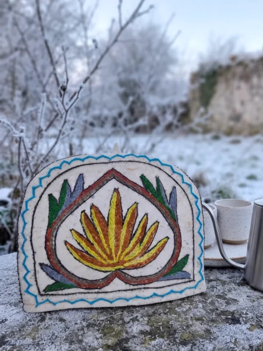 Kashmiri Handmade Namda Tea Cozy with Hand Aari Embroidery