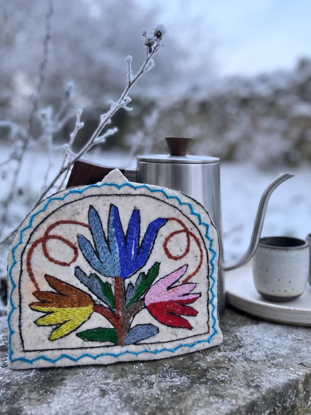Elegent Kashmiri Handmade Namda Tea Cozy with Hand Aari Embroidery
