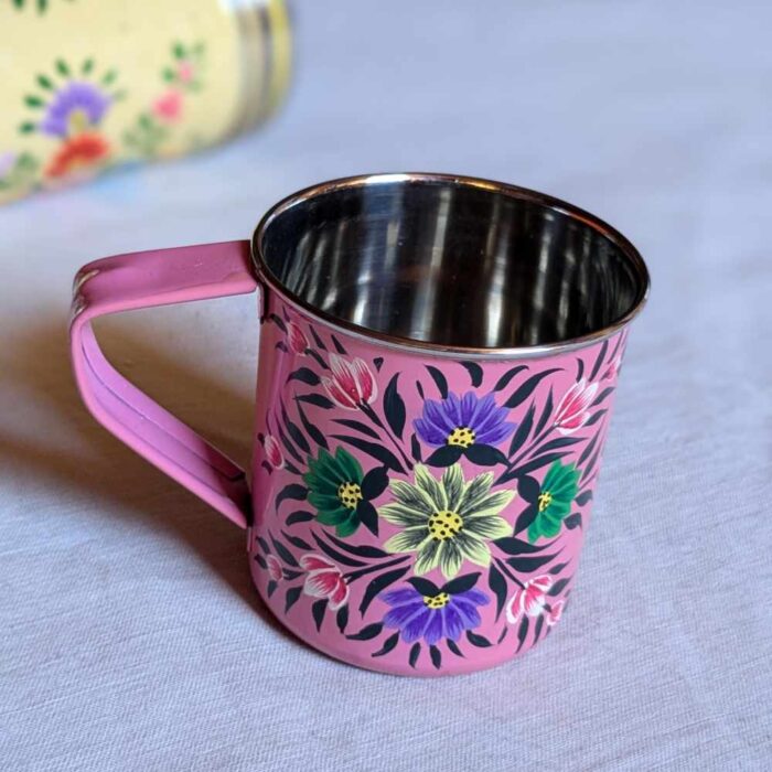 Set of 2 Kashmiri Pink Hand Painted Mug - Stainless Steel - Image 2