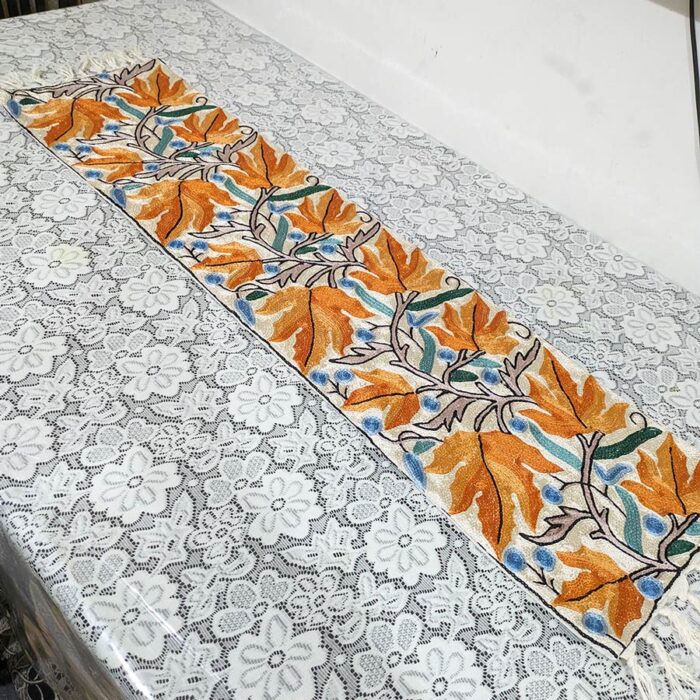 Beige Golden Chainstitch Silk Handmade Runner 4×1ft