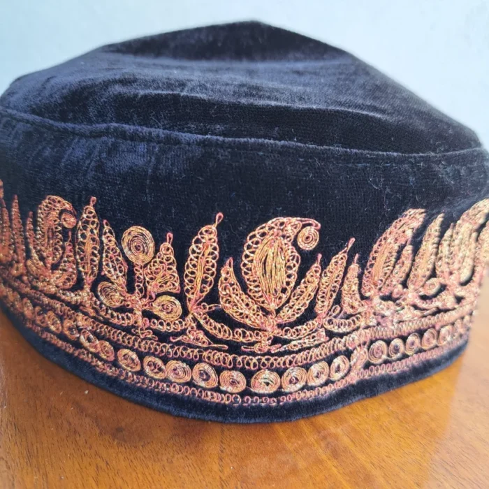 Black Golden Badam Tilla Velvet Cap - Image 2