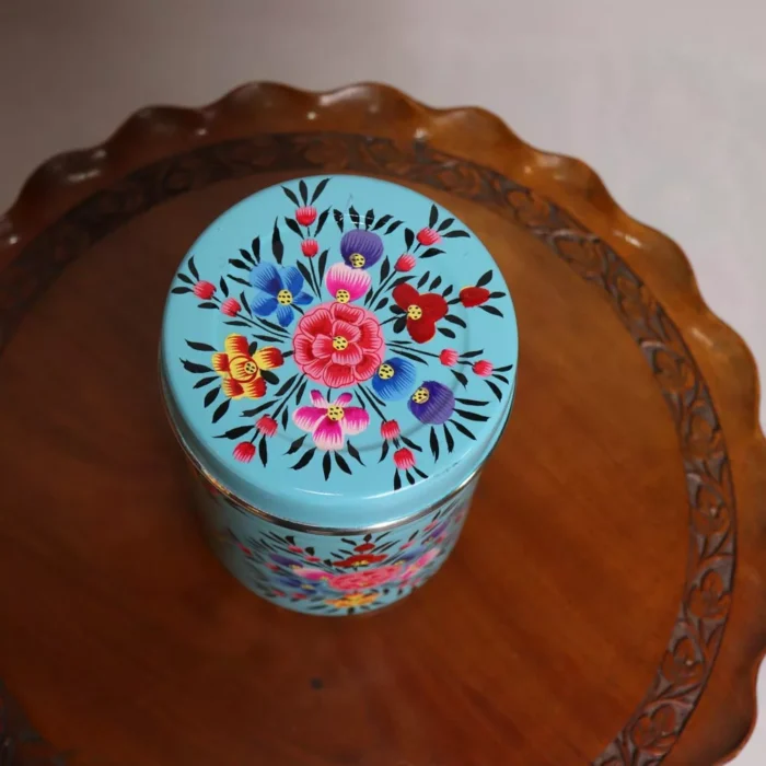 Blue Kashmiri Hand Painted Stainless Canister - Image 2