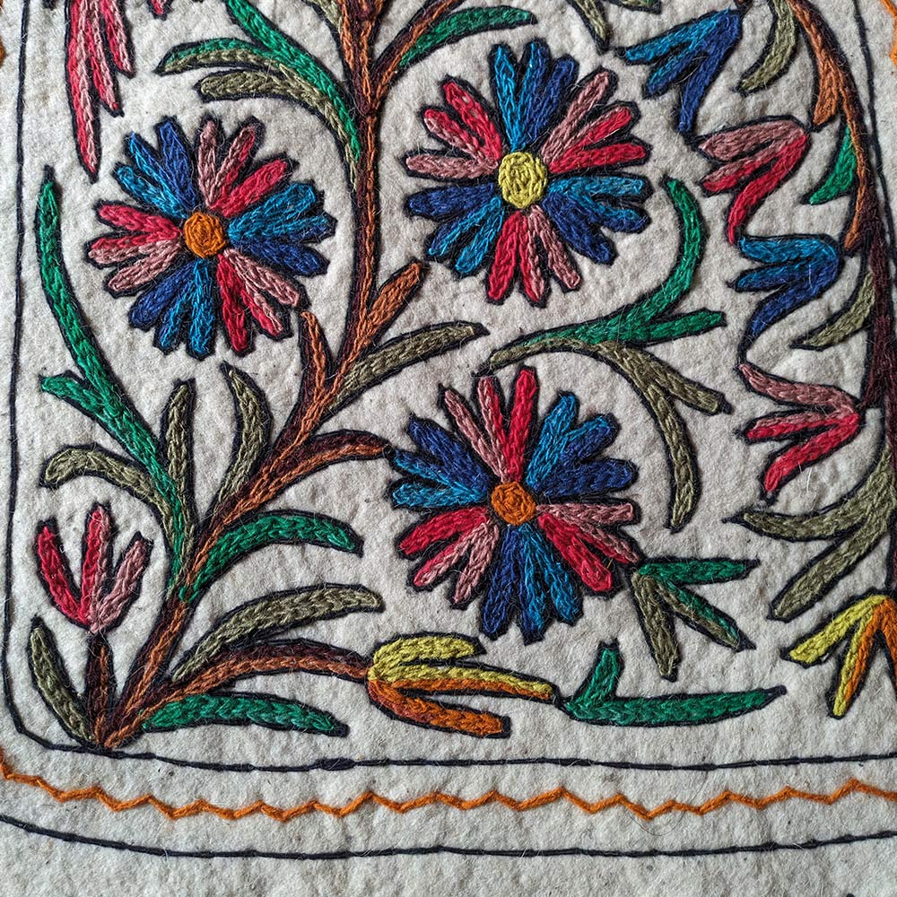 Flora n Fauna 3 Namda Handmade Aari Embroidered Wool Rug 3x2 - Gyawun
