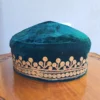 Dark Green Golden Tilla Velvet Cap