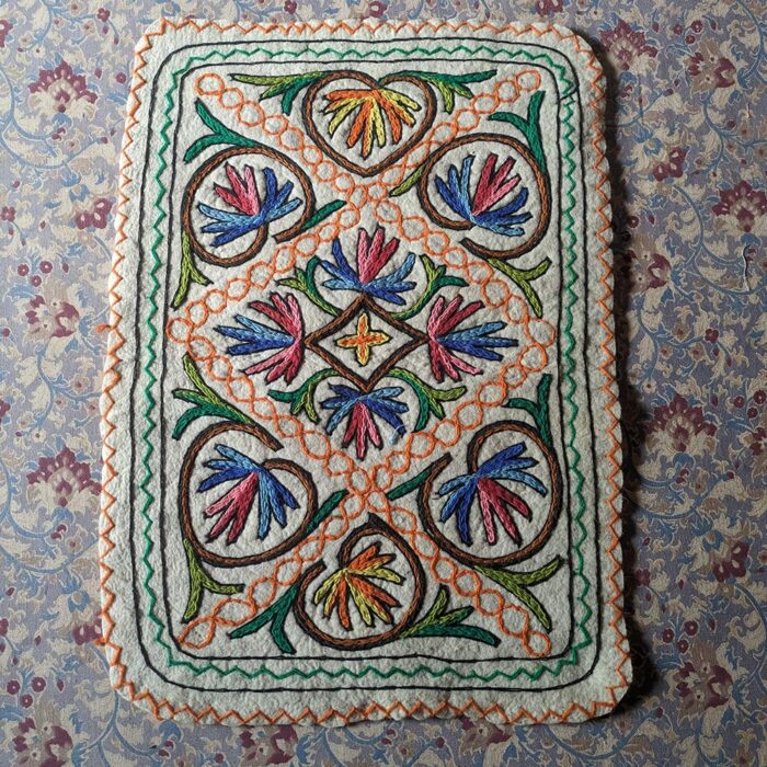 Kesari Namda Handmade Aari Embroidered Wool Rug 3x2