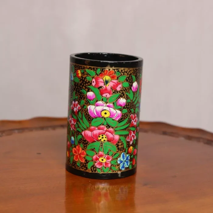 Green Floral Paper Mache Pen/Brush Holder