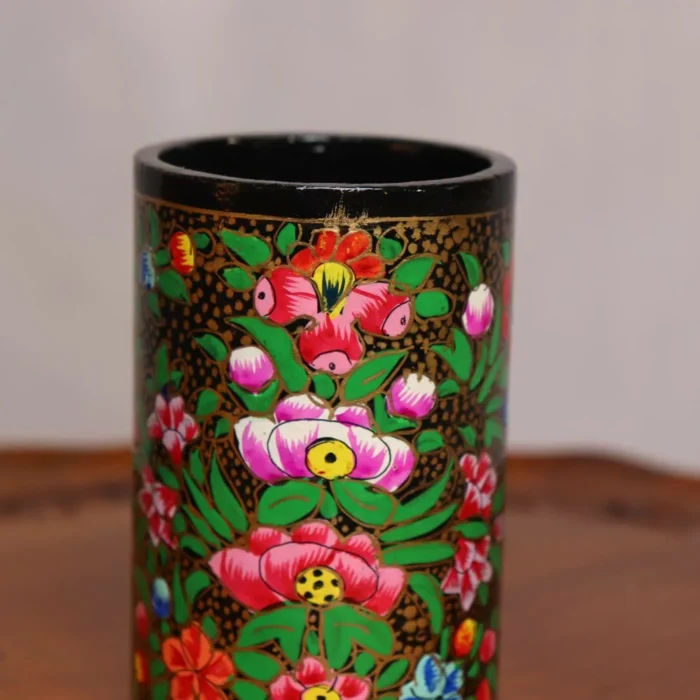 Green Floral Paper Mache Pen/Brush Holder - Image 2
