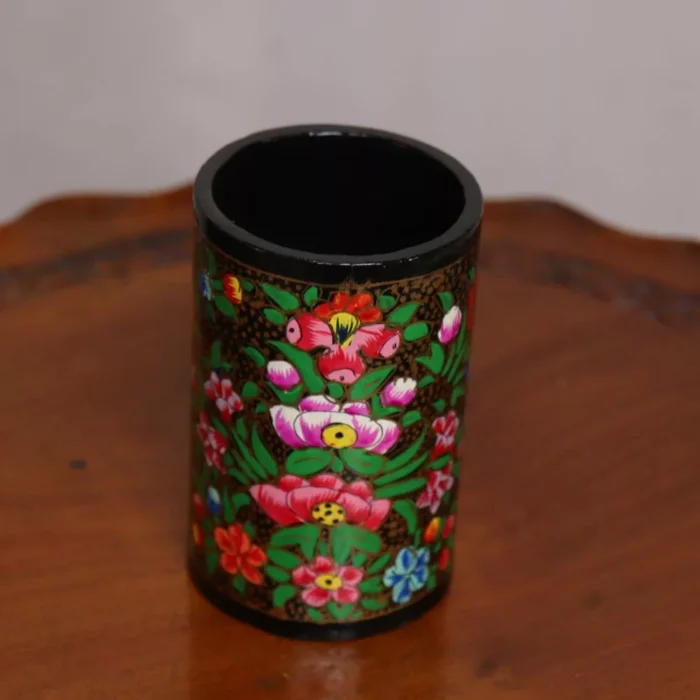 Green Floral Paper Mache Pen/Brush Holder - Image 3