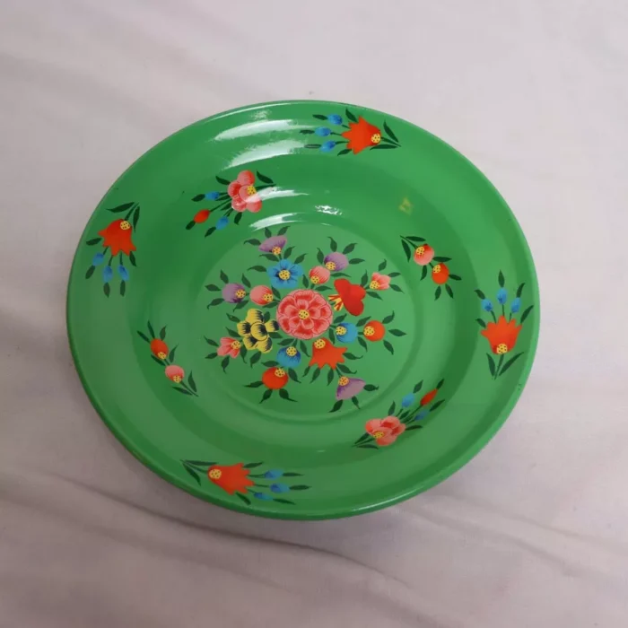 Green Hand Painted Kashmiri Enamelware Plate - Stainless Steel