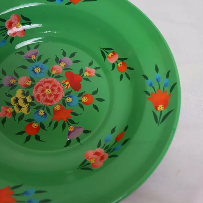 Green Hand Painted Kashmiri Enamelware Plate - Stainless Steel - Image 2