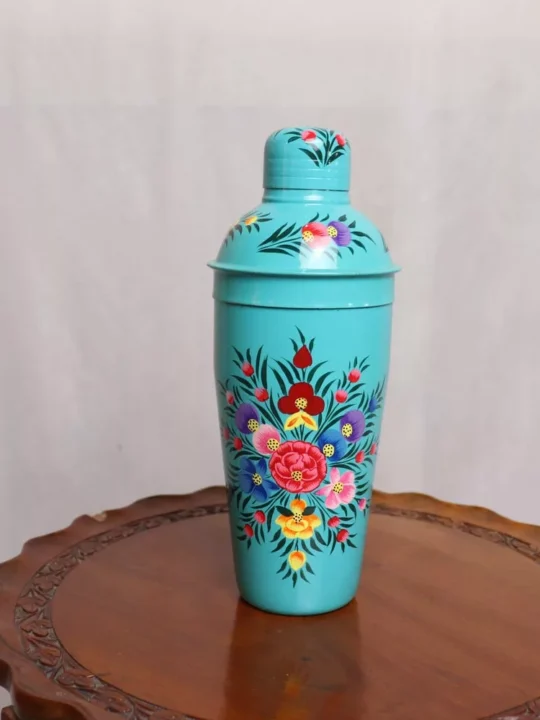 Hand Painted Stainless Steel Cocktail Shaker- Blue Kashmiri Enamelware