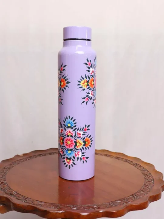Hand Painted Stainless Steel Bottle- Lavendar Kashmiri Enamelware