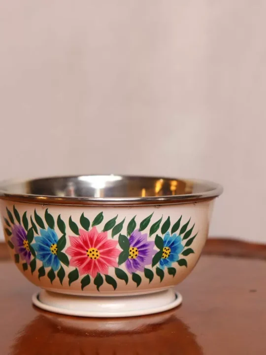 Set of 2 Hand Painted Kashmiri Enamelware Bowls - Stainless Steel