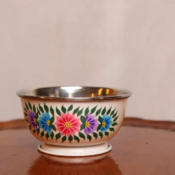 Set of 2 Hand Painted Kashmiri Enamelware Bowls - Stainless Steel