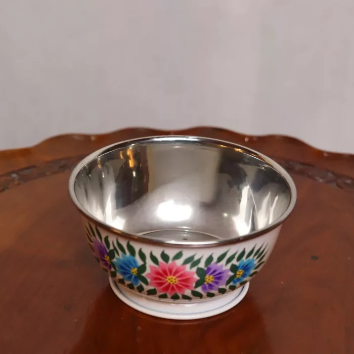 Set of 2 Hand Painted Kashmiri Enamelware Bowls - Stainless Steel - Image 4