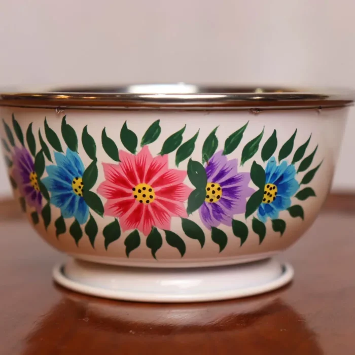 Set of 2 Hand Painted Kashmiri Enamelware Bowls - Stainless Steel - Image 3