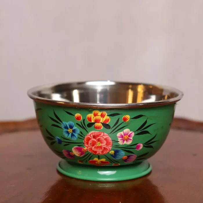 Set of 2 Hand Painted Kashmiri Enamelware Bowls - Stainless Steel - Image 2