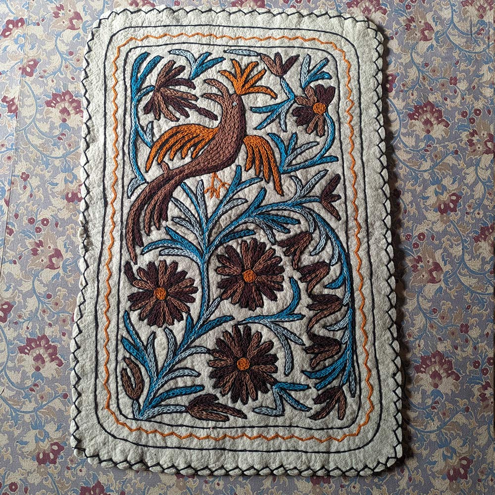 Shahi Namda Handmade Aari Embroidered Wool Rug 3x2 - Gyawun
