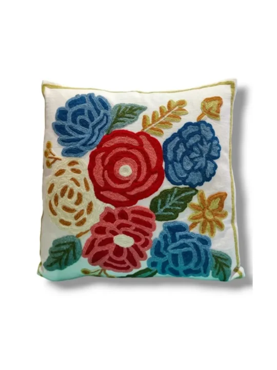 Floral Bliss: Pair of Hand-Embroidered Crewel Cushion Cover (16x16)