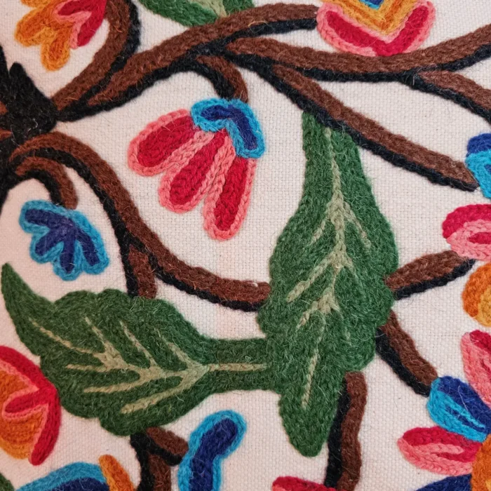 Tree of Life Hand Embroidered Crewel 16×16 Cushion Cover - Set of 2 - Image 3