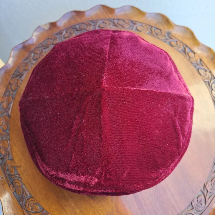 Maroon Golden Badam Tilla Velvet Cap - Image 3