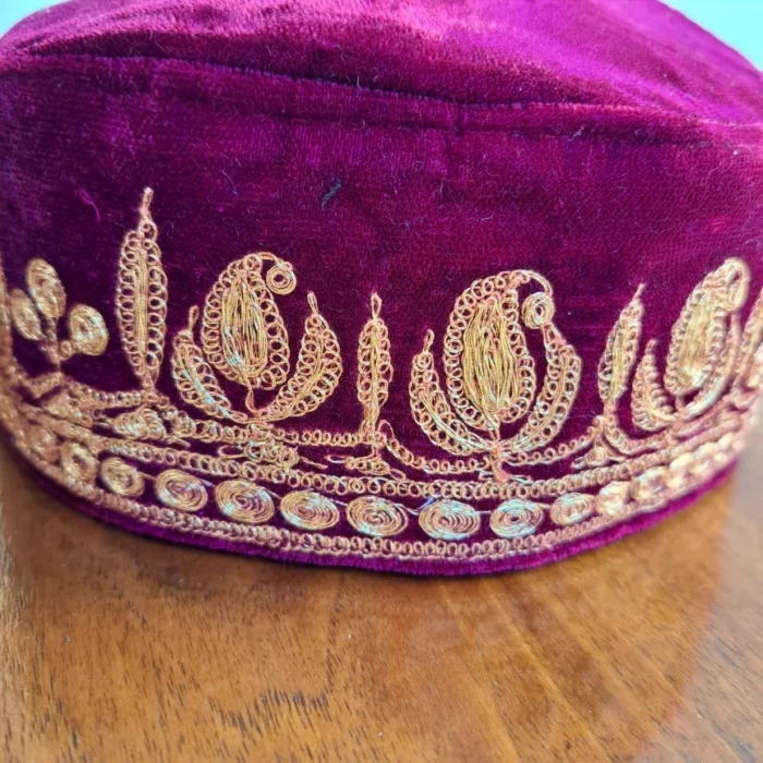 Maroon Golden Badam Tilla Velvet Cap - Image 2