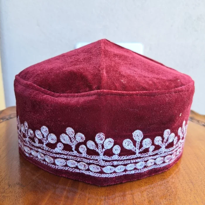 Maroon Silver Tilla Velvet Cap