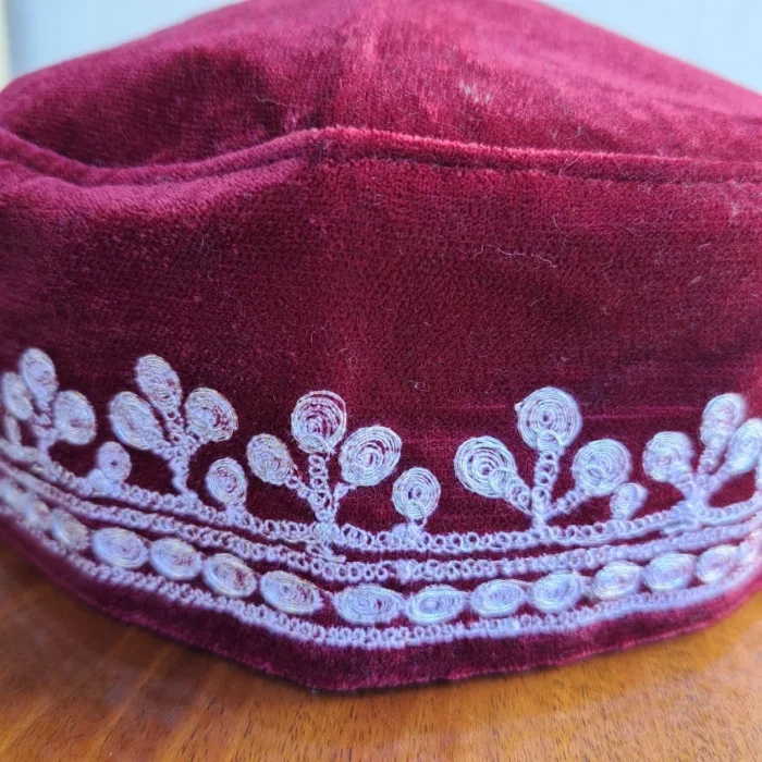 Maroon Silver Tilla Velvet Cap - Image 2