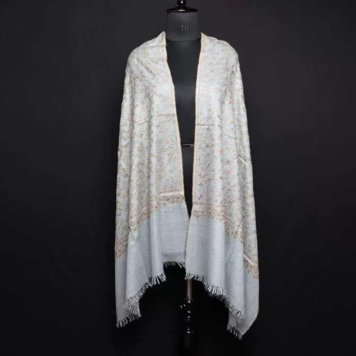 Natural Toosh Color Pure Pashmina Sozni Hand Work Stole