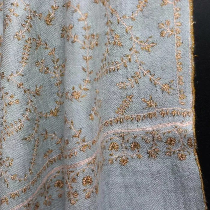 Natural Toosh Color Pure Pashmina Sozni Hand Work Stole - Image 2