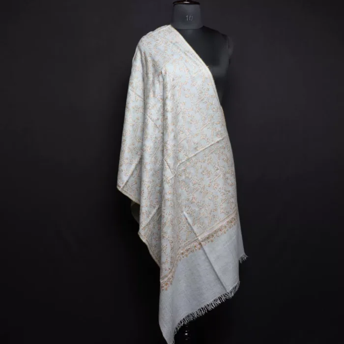 Natural Toosh Color Pure Pashmina Sozni Hand Work Stole - Image 5