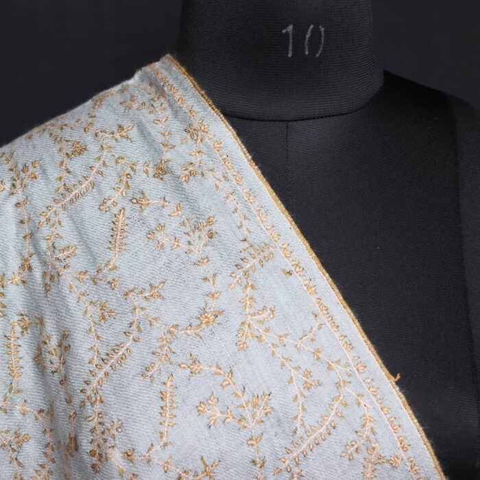Natural Toosh Color Pure Pashmina Sozni Hand Work Stole - Image 4